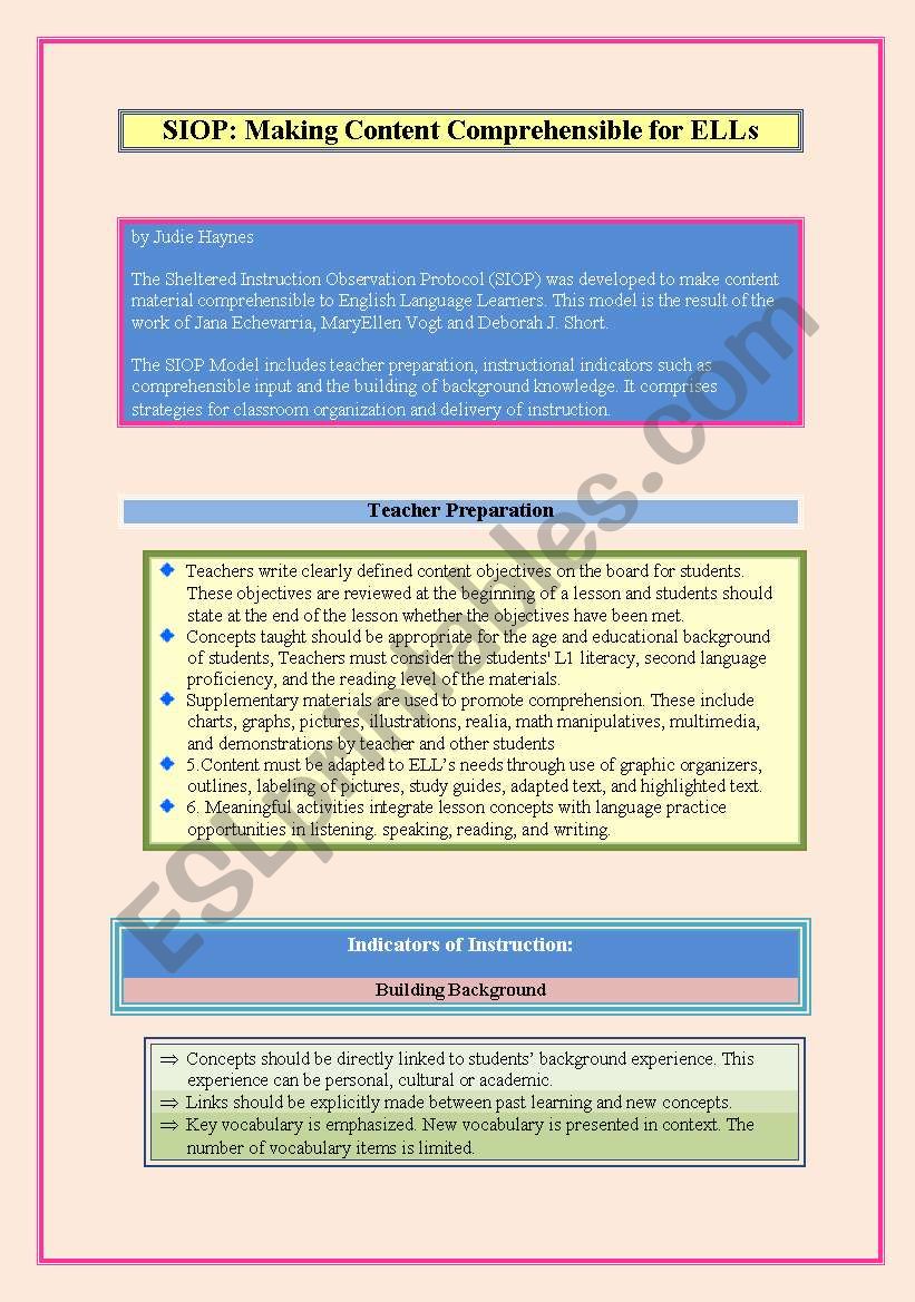 SIOP Sheltered Instruction Observation Protocol