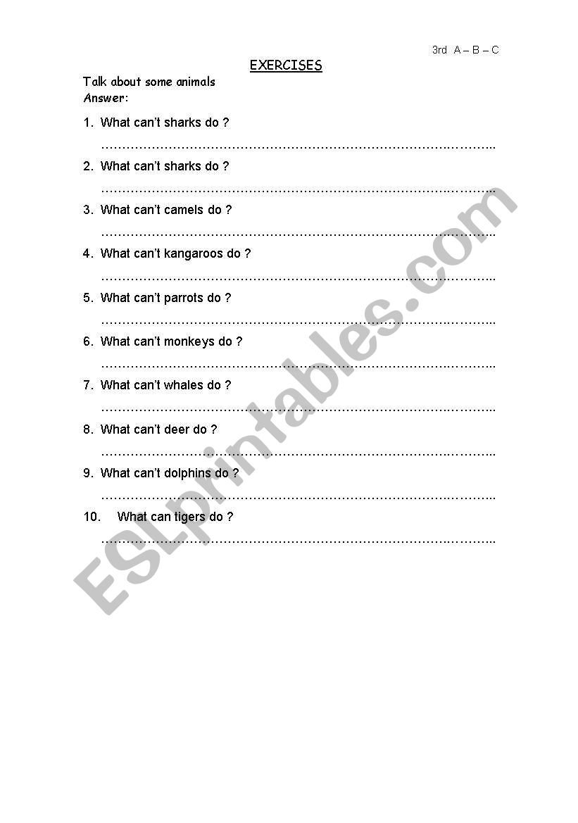 What cant camels do ? worksheet