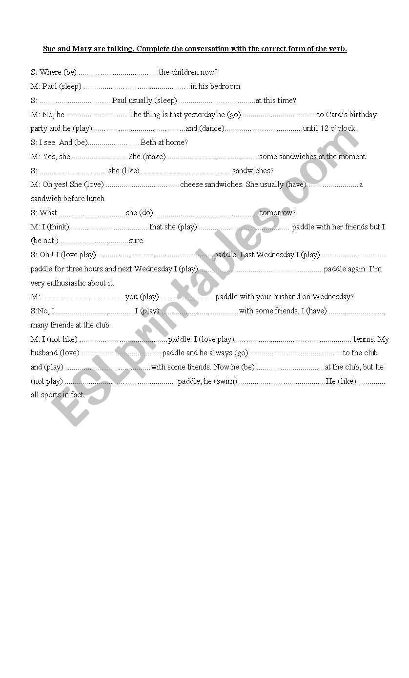 dialogue with mixed tenses worksheet
