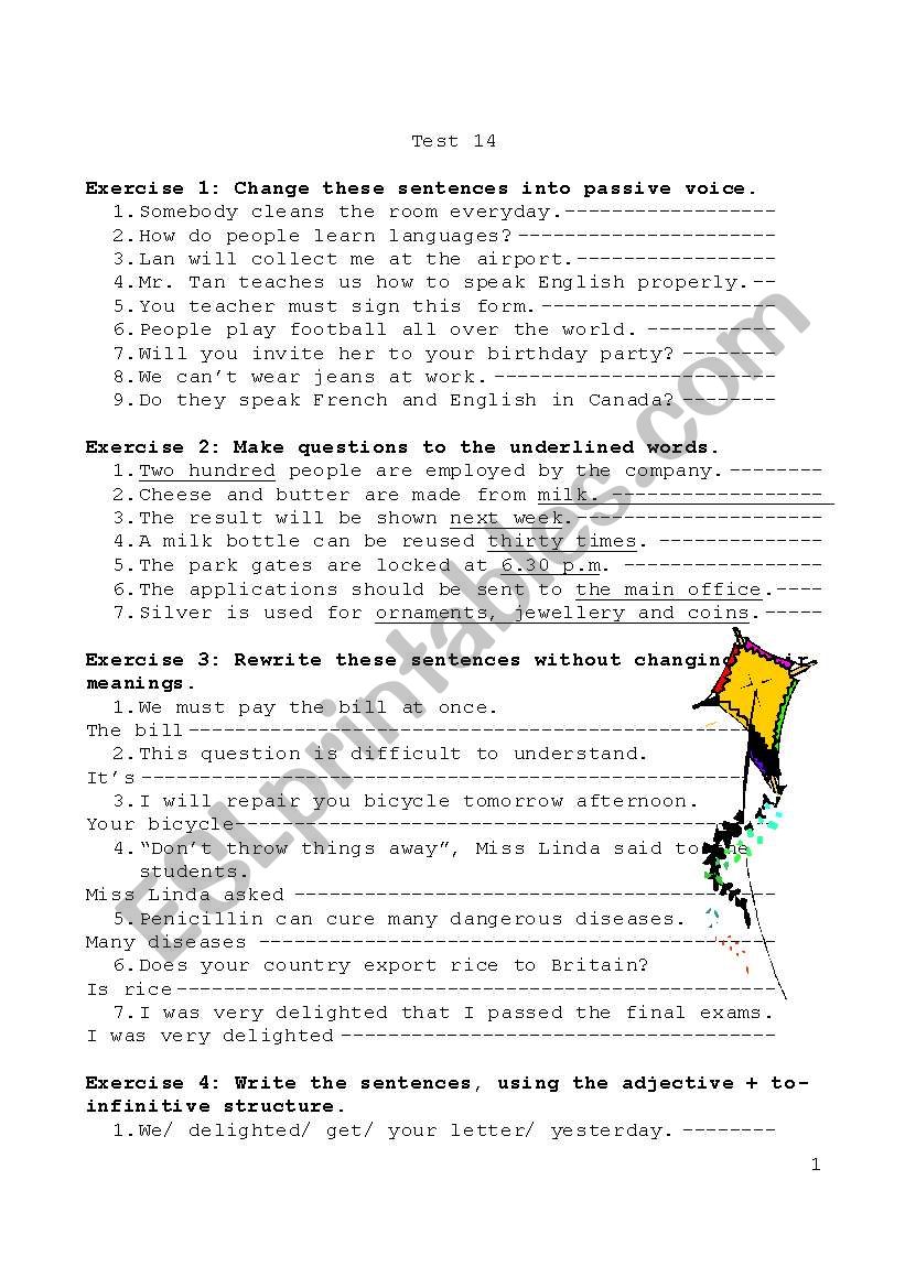 English Test 14 worksheet