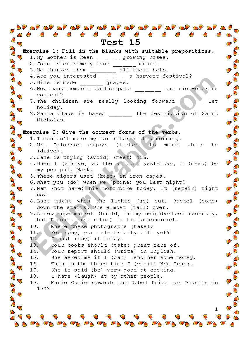 English Test 15 worksheet