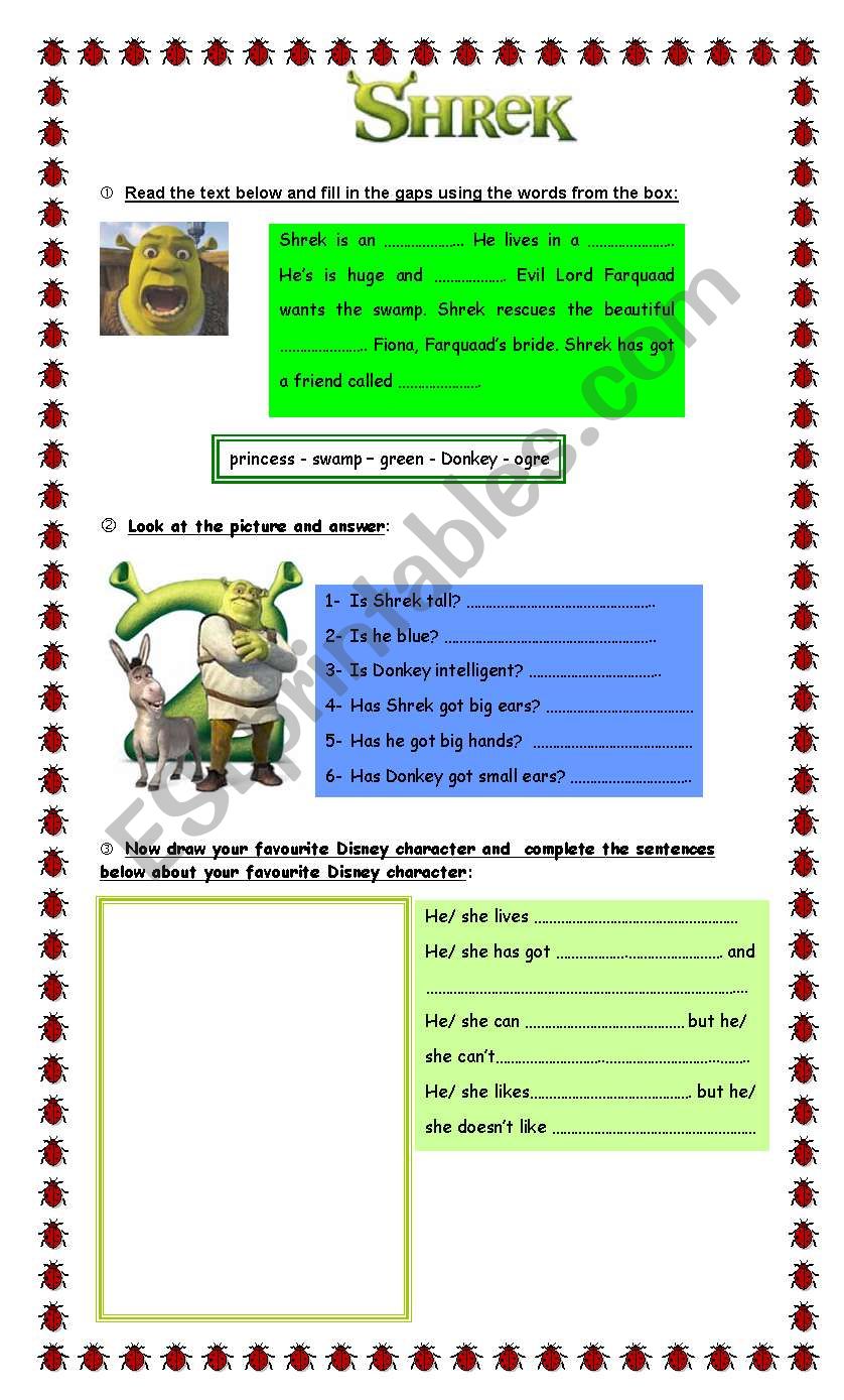 Shrek worksheet