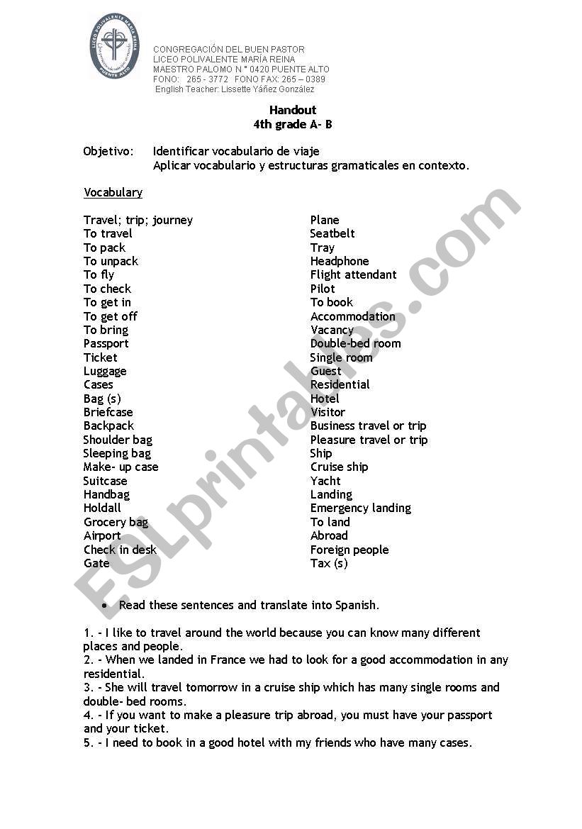 travelling worksheet
