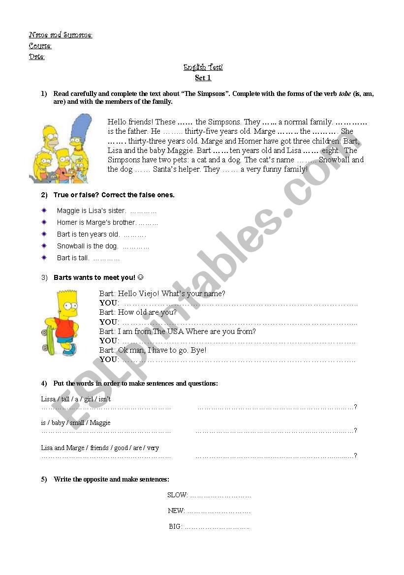 4 tests- Personal Information- The Simpsons