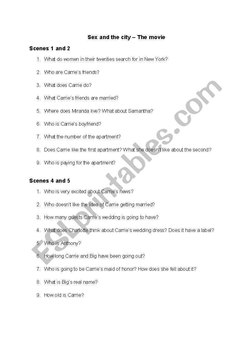 Sex and the city- The movie worksheet