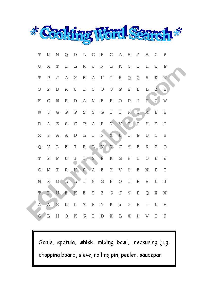 Kitchen Utensil Word search worksheet