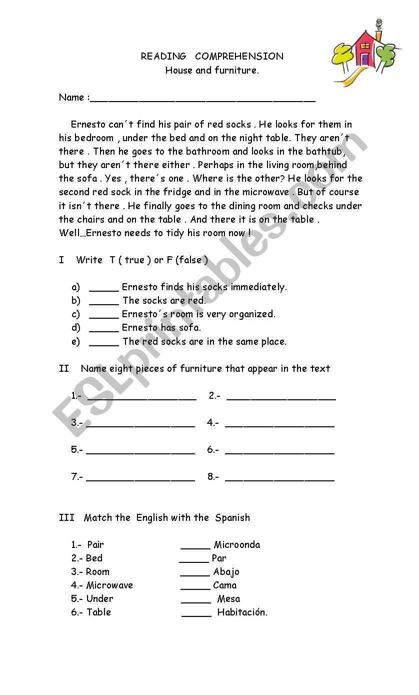 house and furniture worksheet