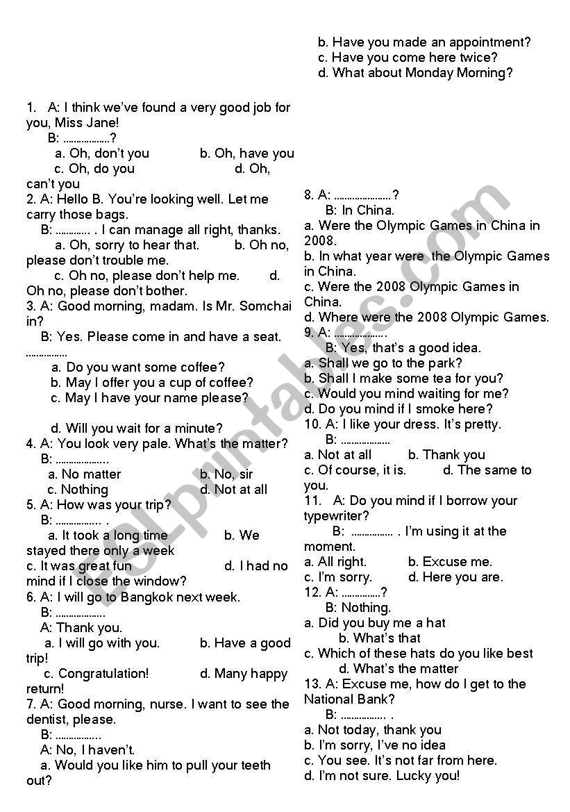 exercise worksheet