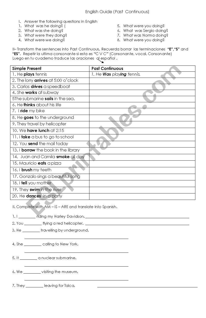 Past Continuous worksheet