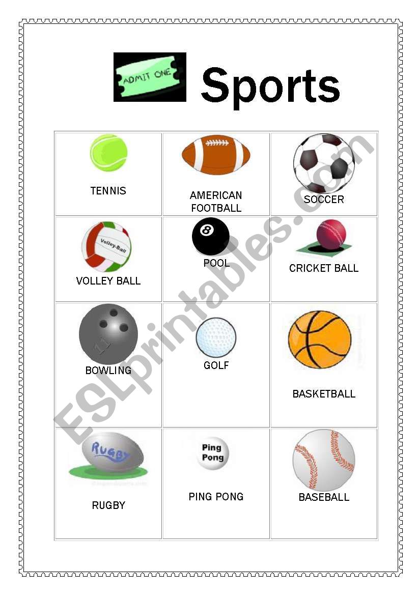 Sports Balls Flashcards worksheet