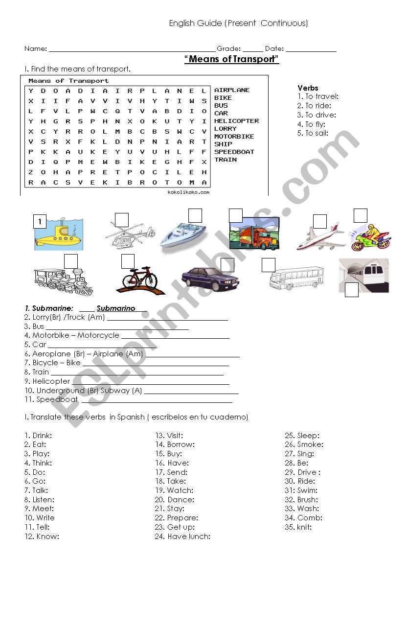 Present Continous and Means of Tansport