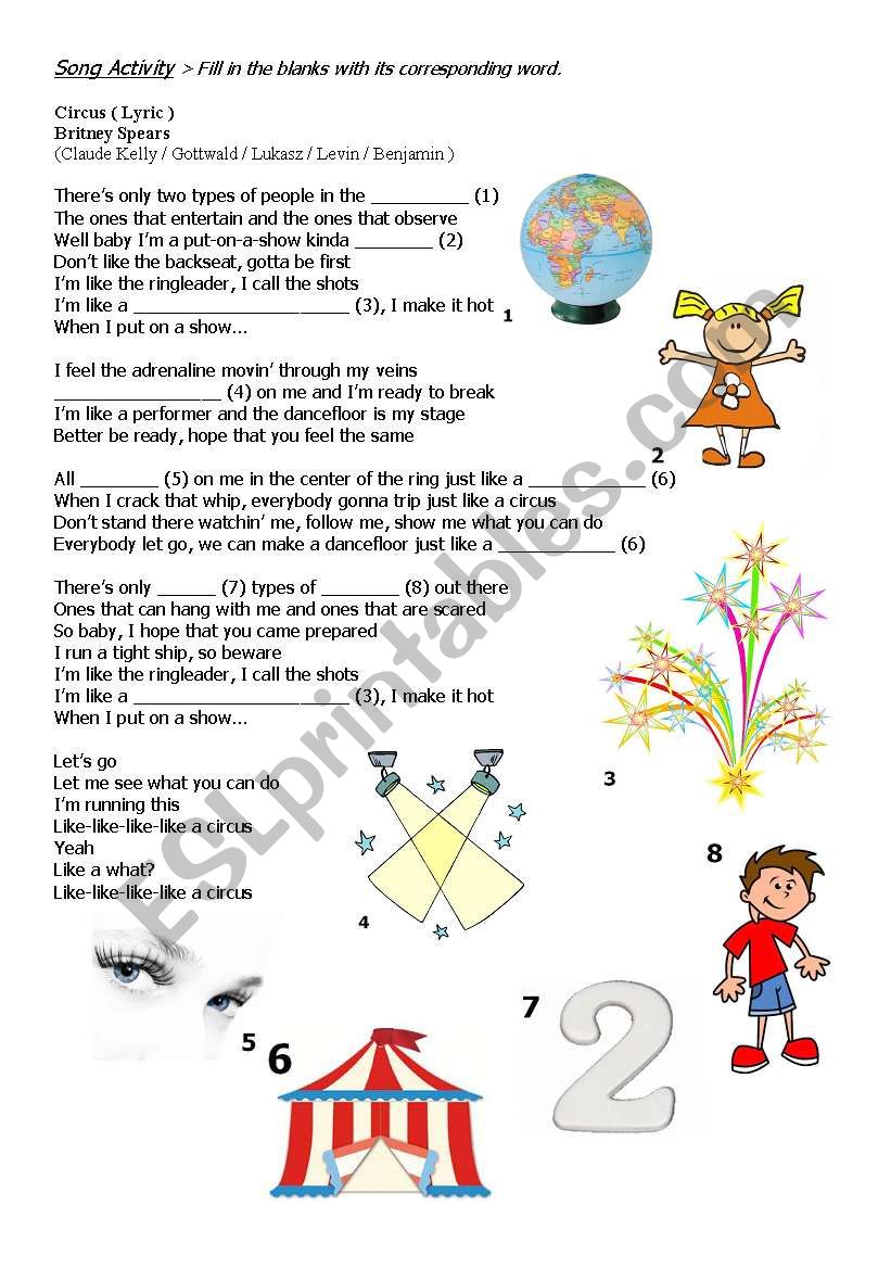 Circus Britney Spears Worksheet