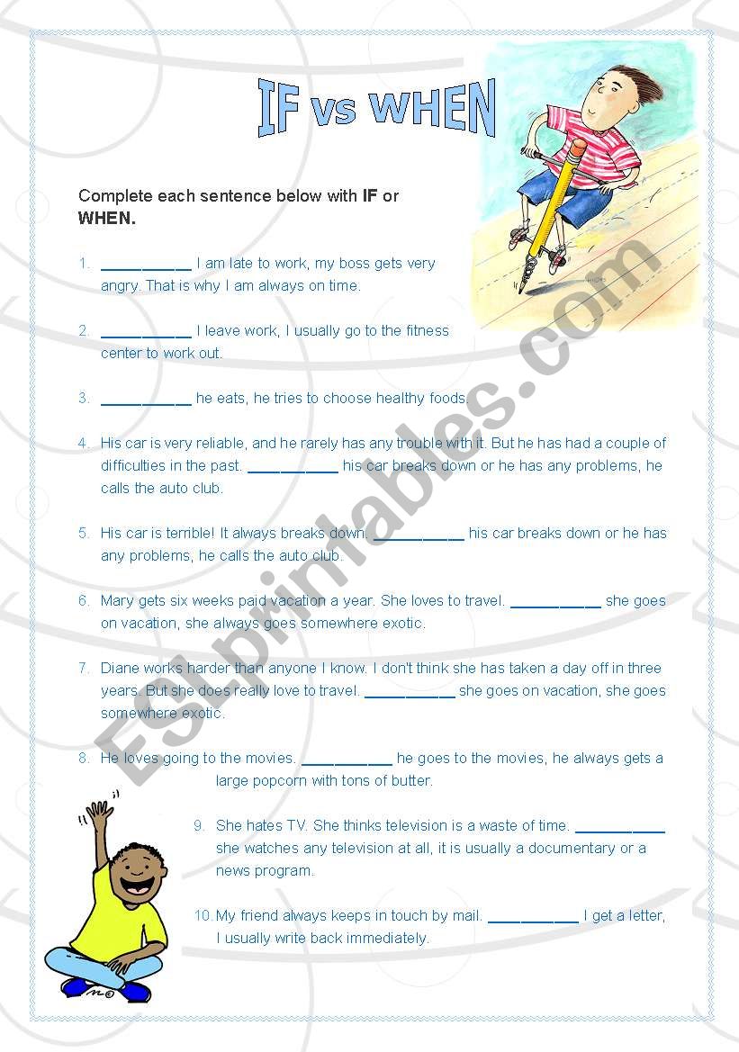 Conditionals: If vs When  (w/ Answer key)