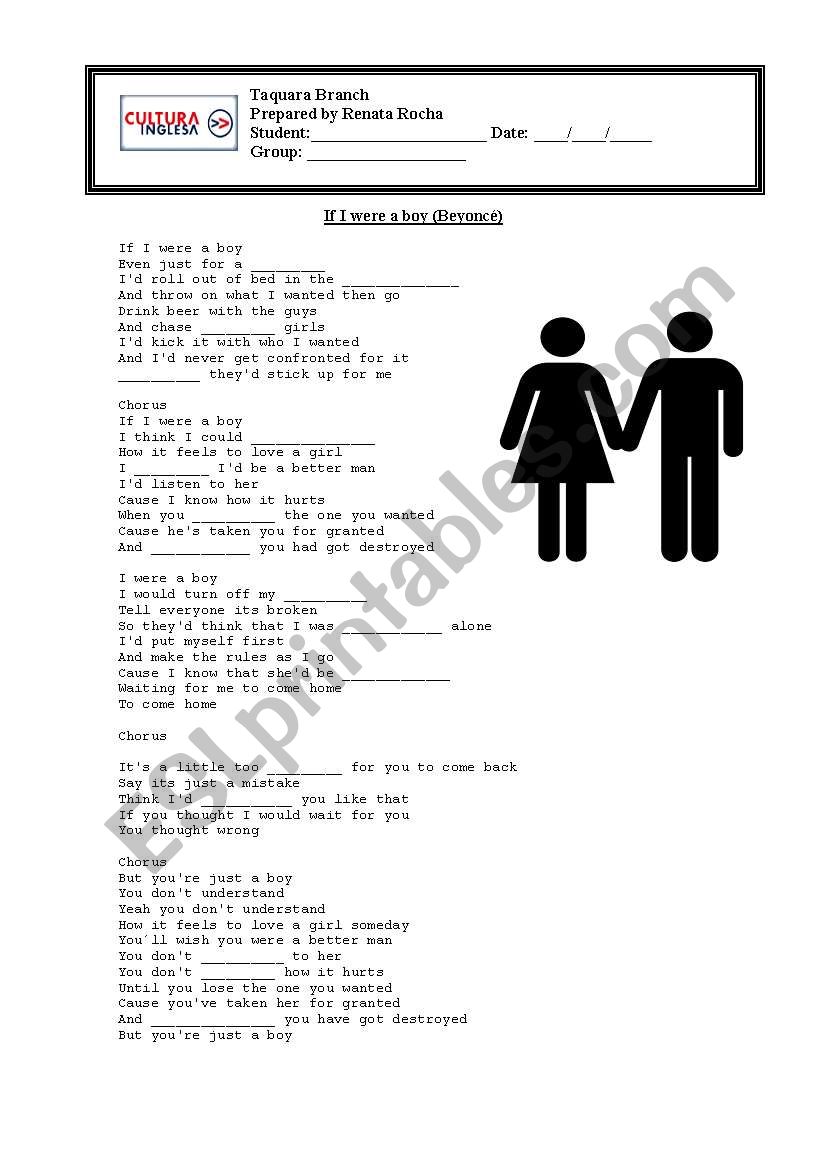 Beyonc - If I were a boy worksheet