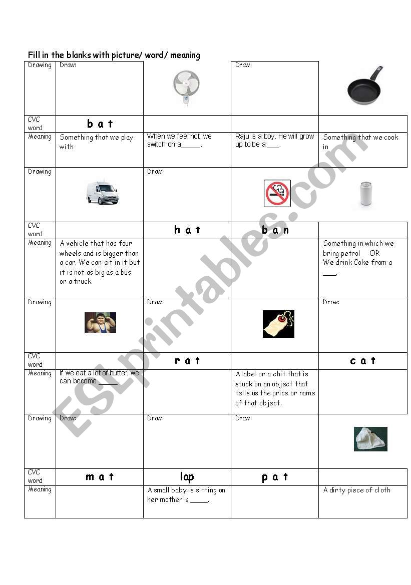 Phonic Family -at and -an worksheet