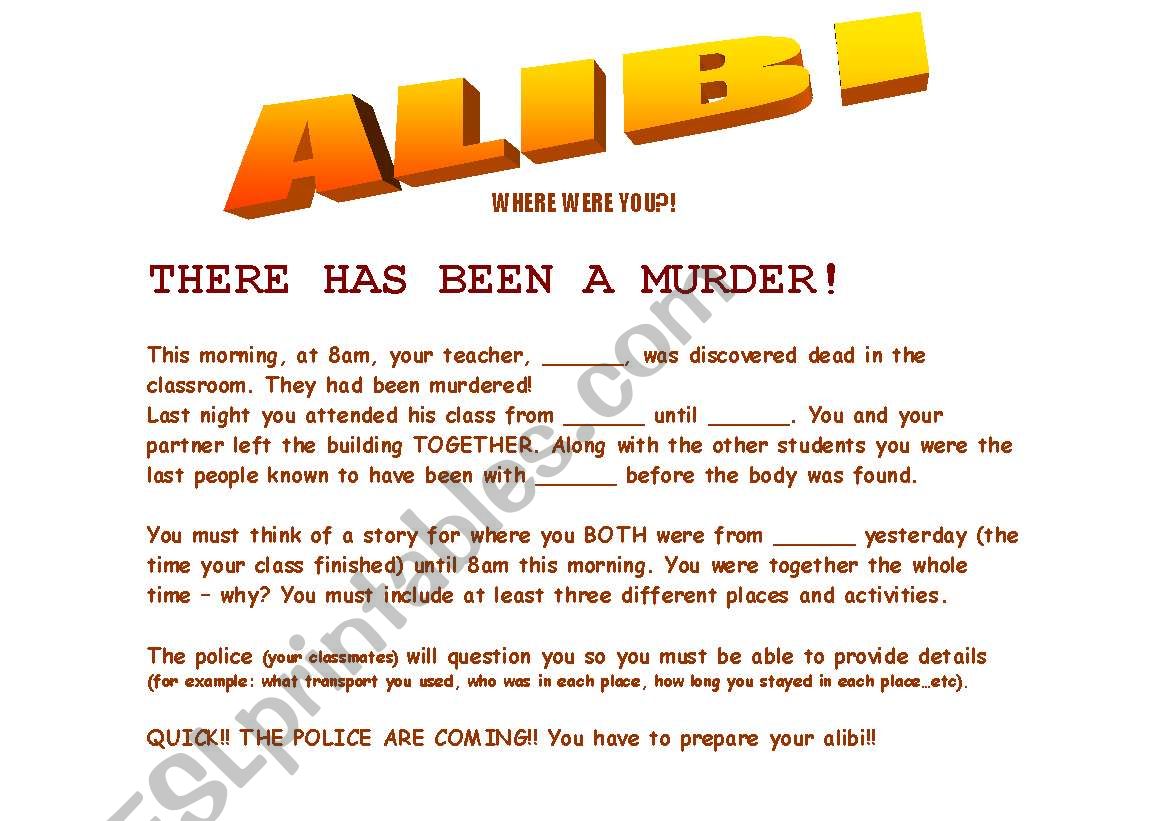 Alibi Gamesheet worksheet
