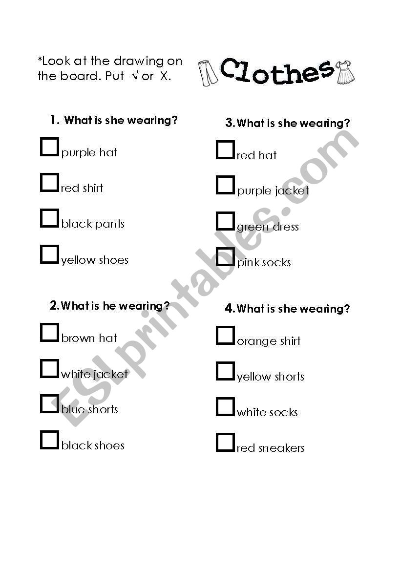 Clothes and colors worksheet