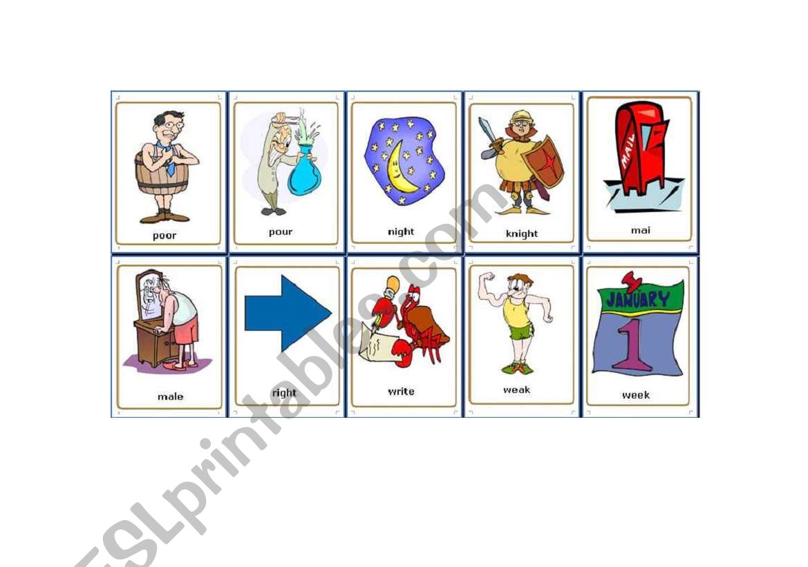 Homophones flash cards (pt 2) worksheet