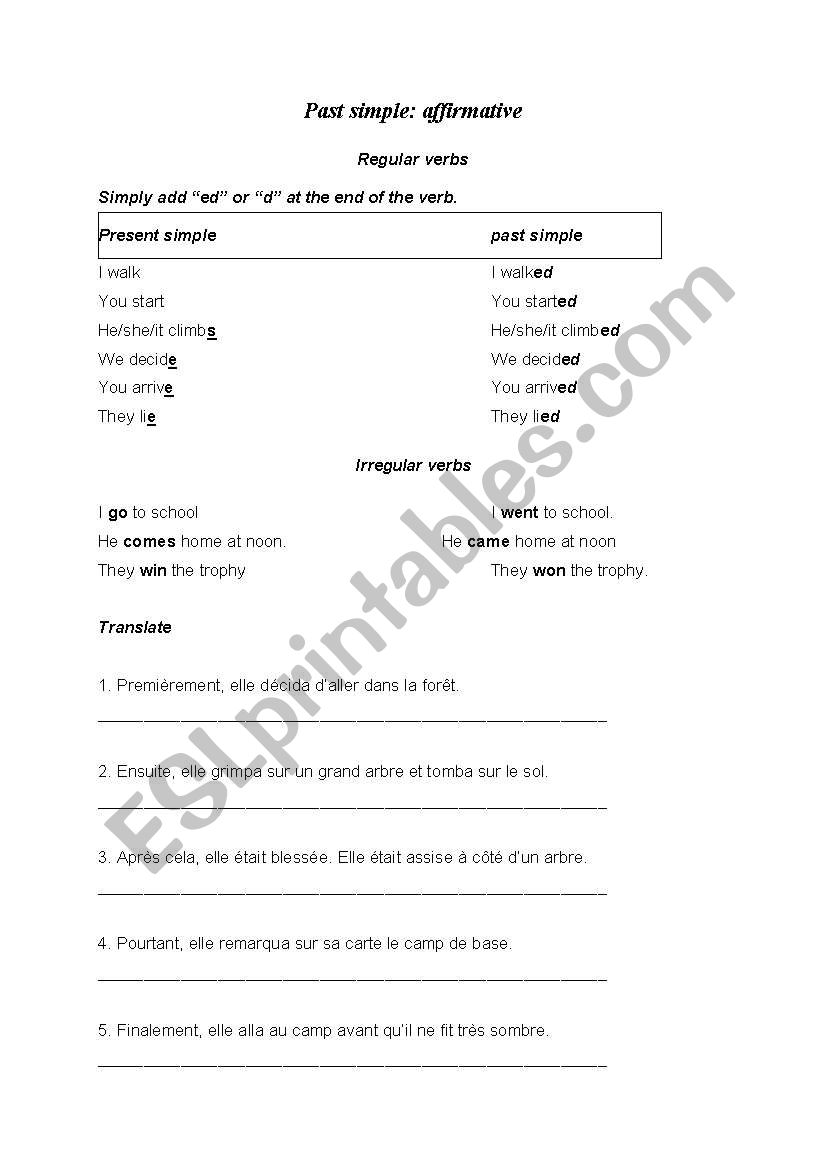 Past simple: affirmative worksheet