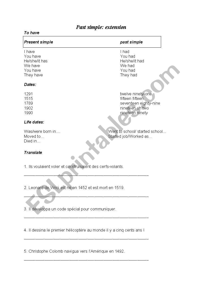 Past simple: extension worksheet