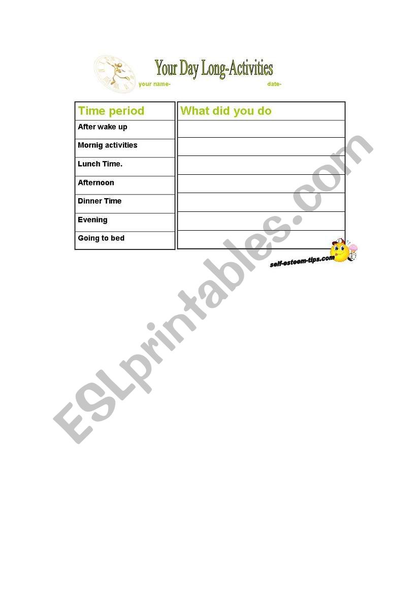 day activities worksheet