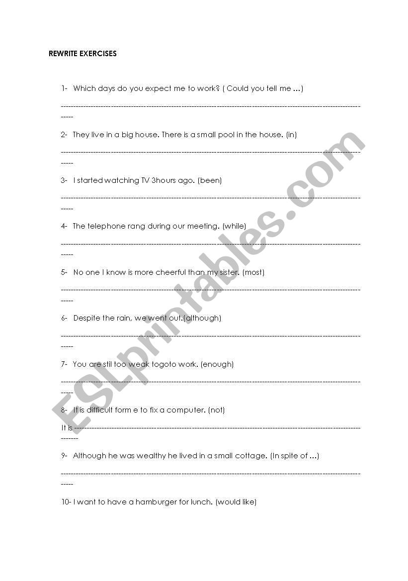 Rewrite Exercises  worksheet