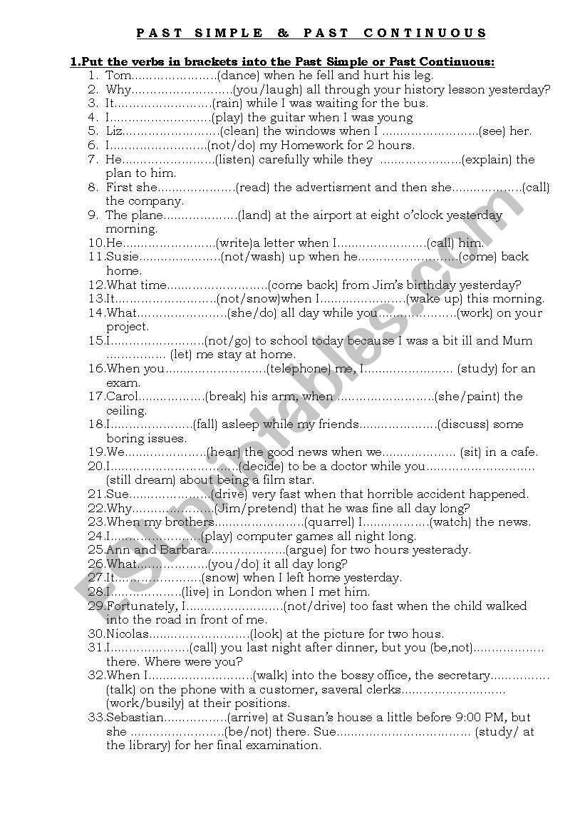 PAst Simple & Past Continuous worksheet