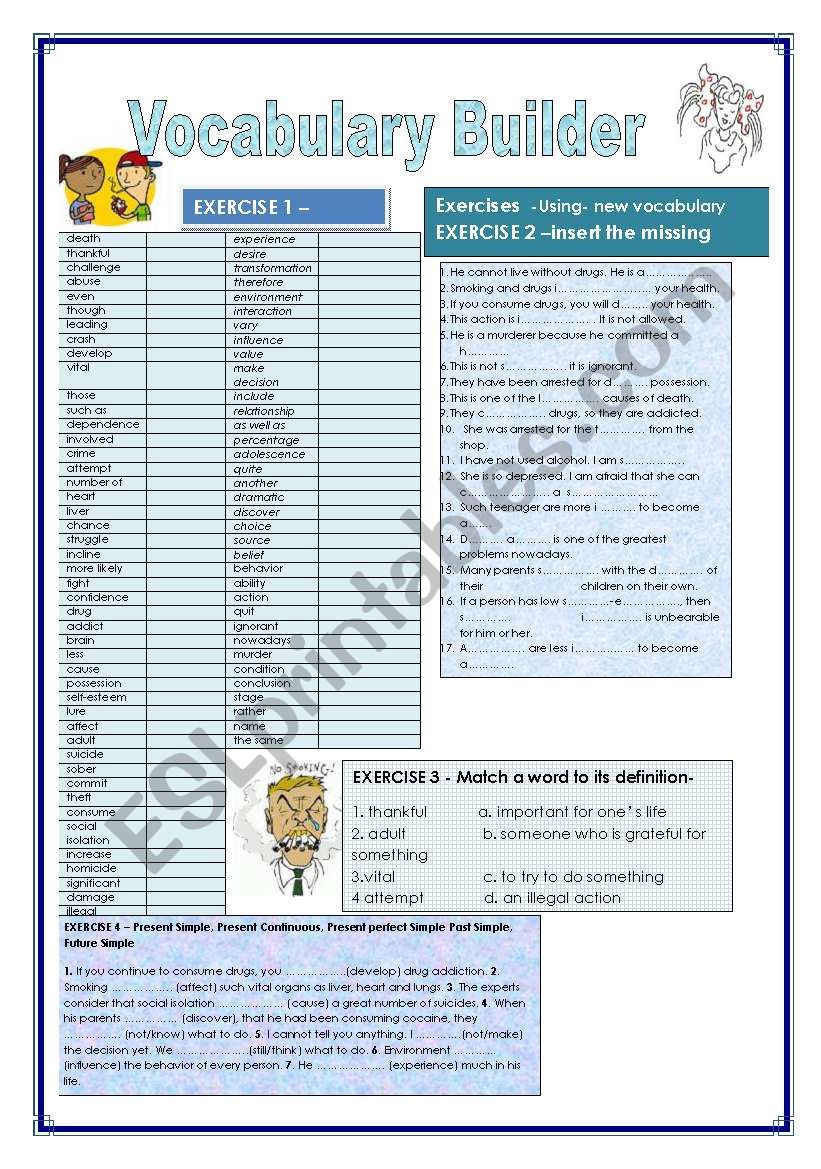 Vocabulary builder (Addictions) 4 exercises KEY included