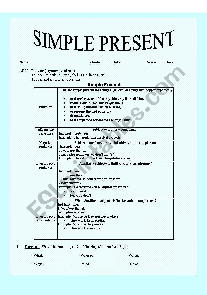 Simple Present worksheet