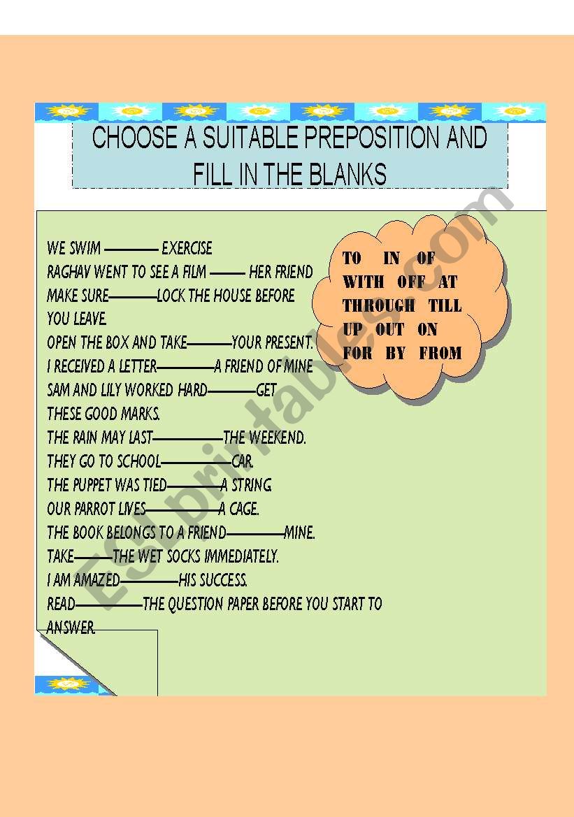 prepositions worksheet