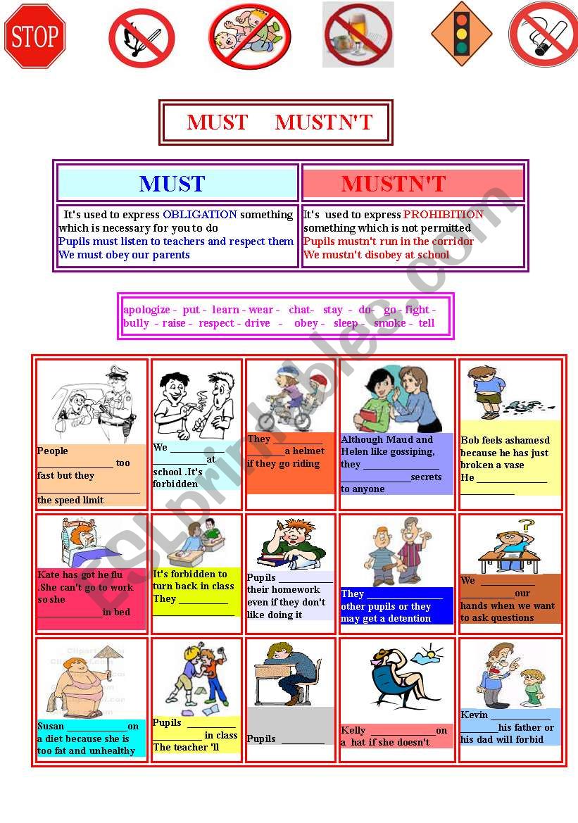 Must Task MUST and MUSTN´T - ESL worksheet by Patou