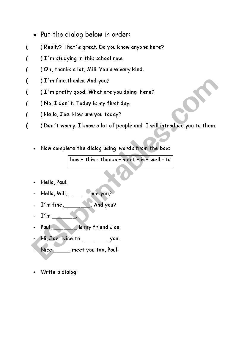 Dialog for beginners  worksheet