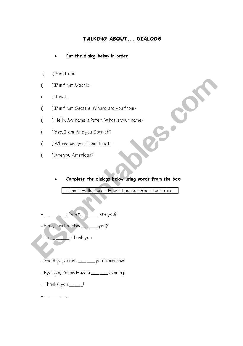 Greetings worksheet