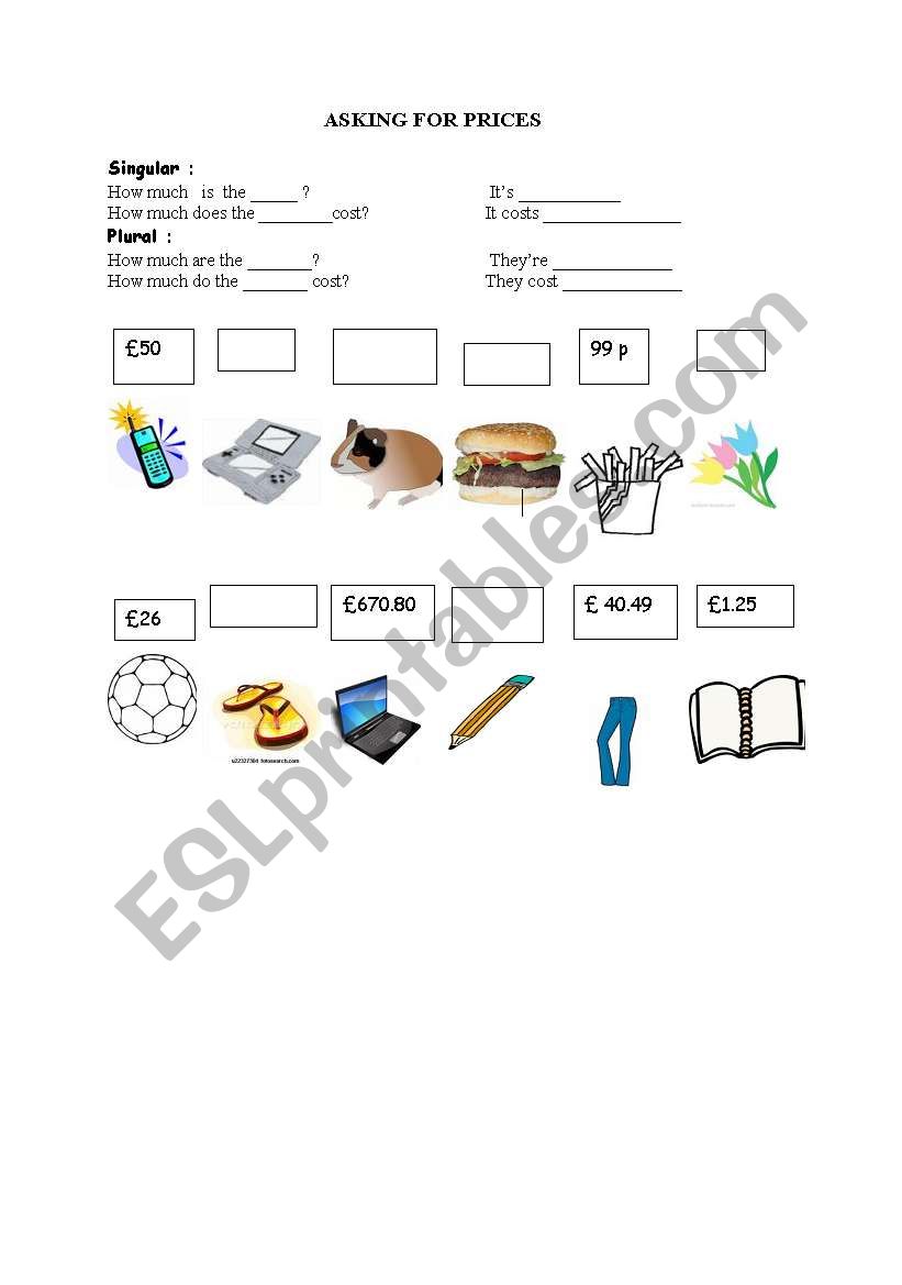 ASKING FOR PRICES worksheet