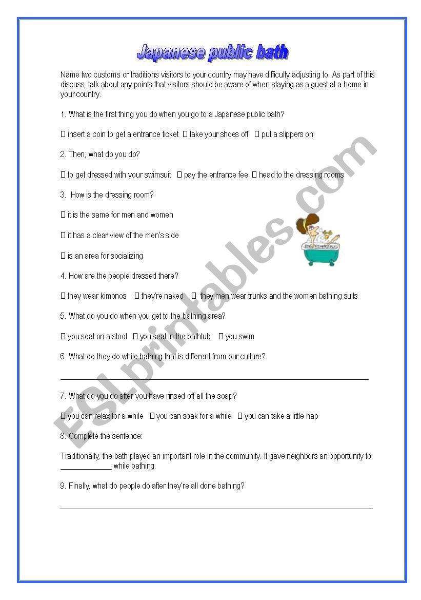 Japanese public bath worksheet