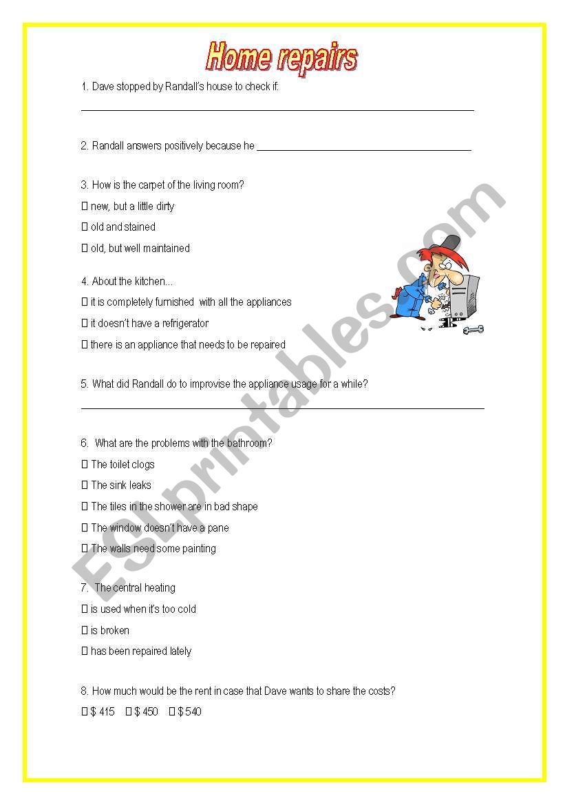 Home repairs worksheet