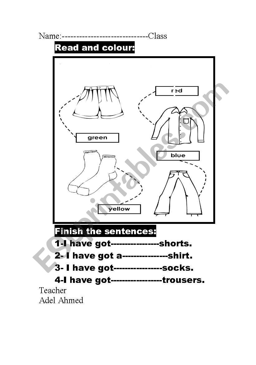 clothes and colours worksheet