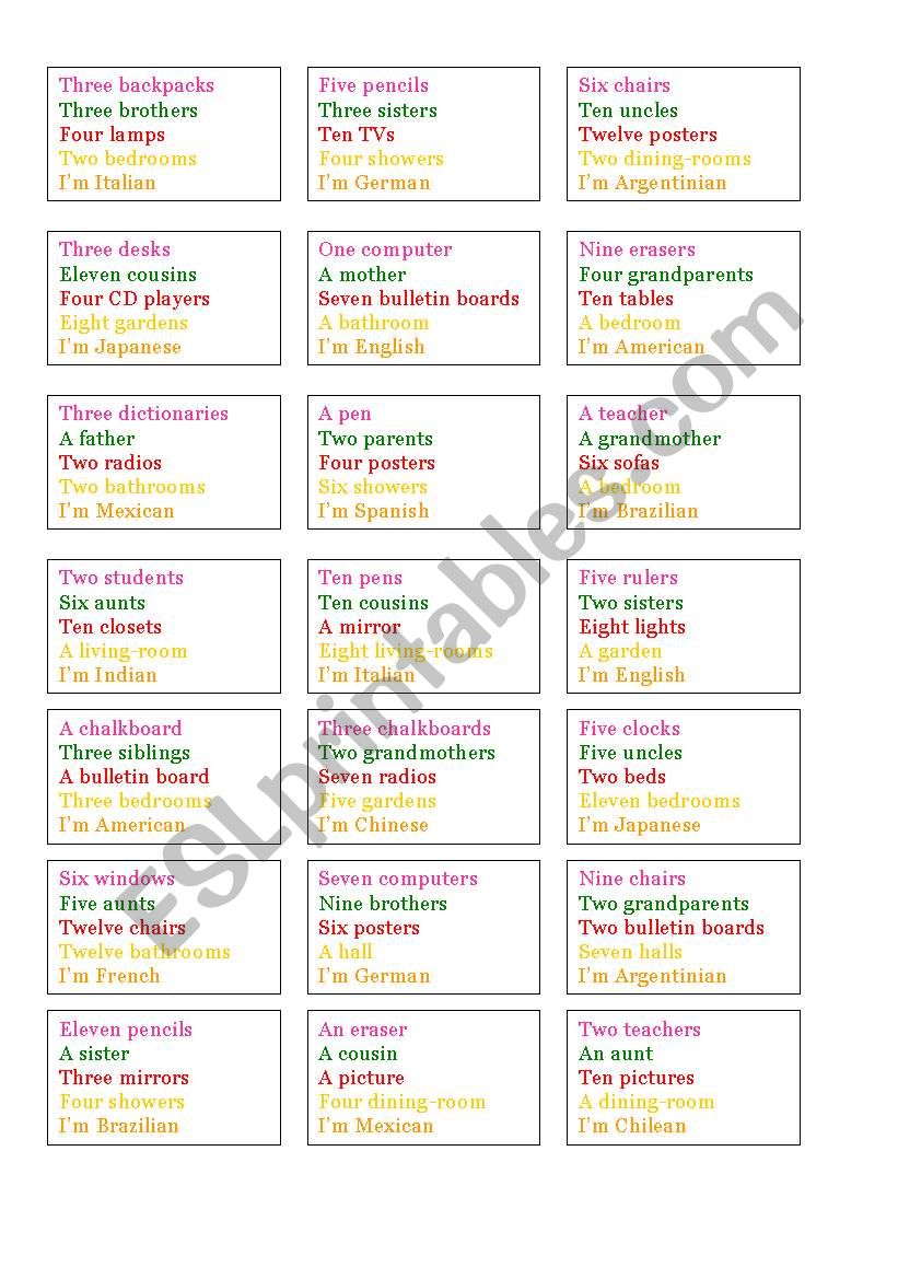 Pictionary Cards worksheet