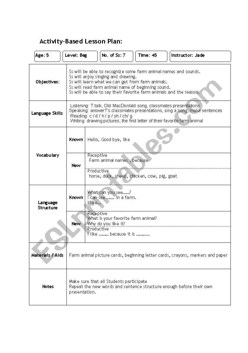 Theme - Farm animals worksheet