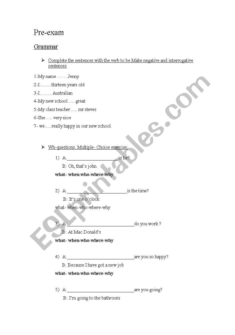 verb to be; wh questions; in, on or at ;  months, seasons, days and time