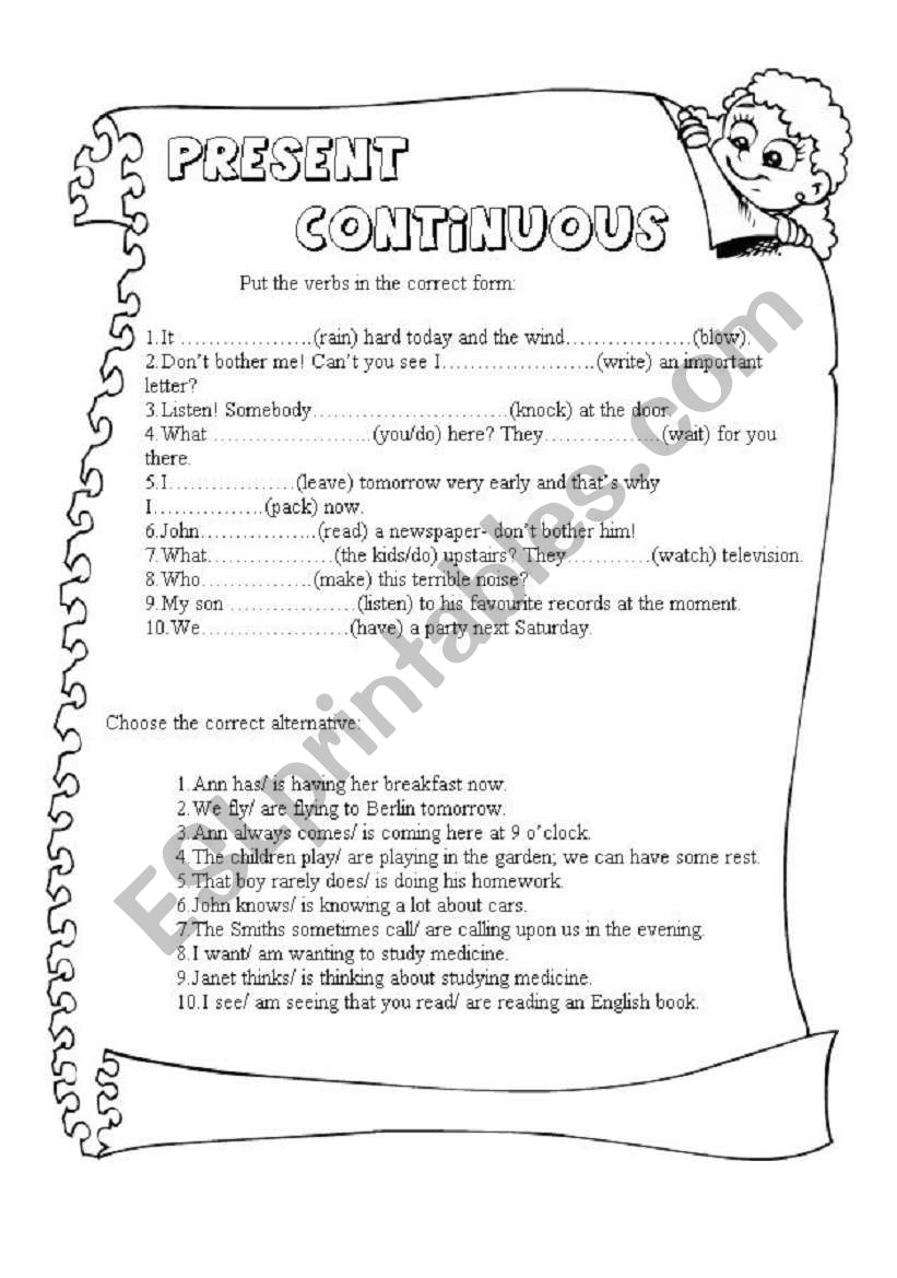 present continuous 2 pages AFFIRMATIVE NEGATIVE and QUESTIONS comparison with present simple