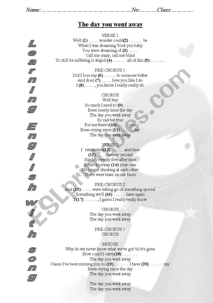 Learning with song worksheet