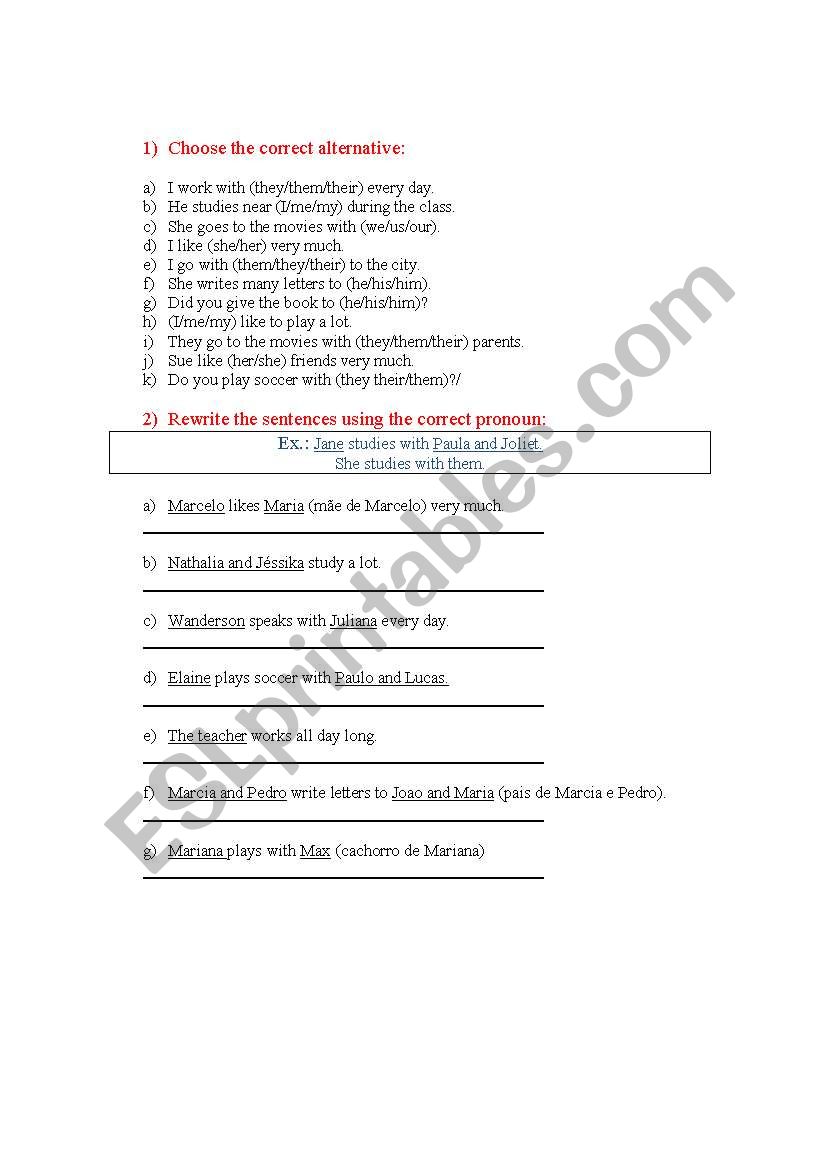 Exercise on Pronouns worksheet