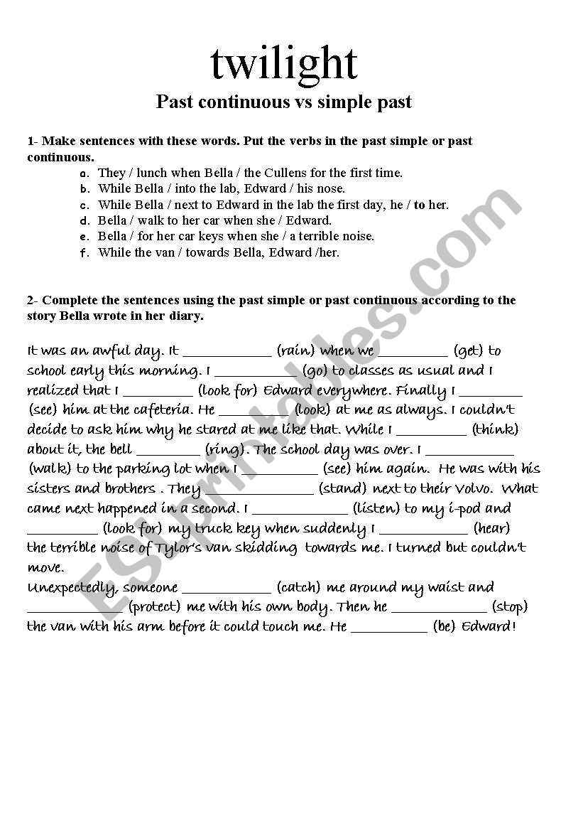 Twilight: past continuous vs simple past practice