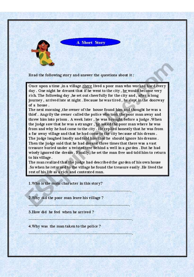  a short story worksheet