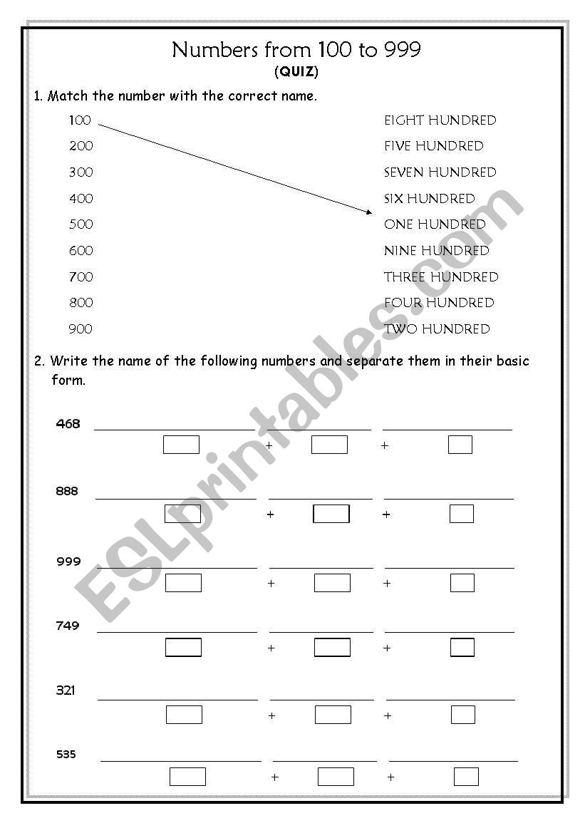 Numers Quiz worksheet