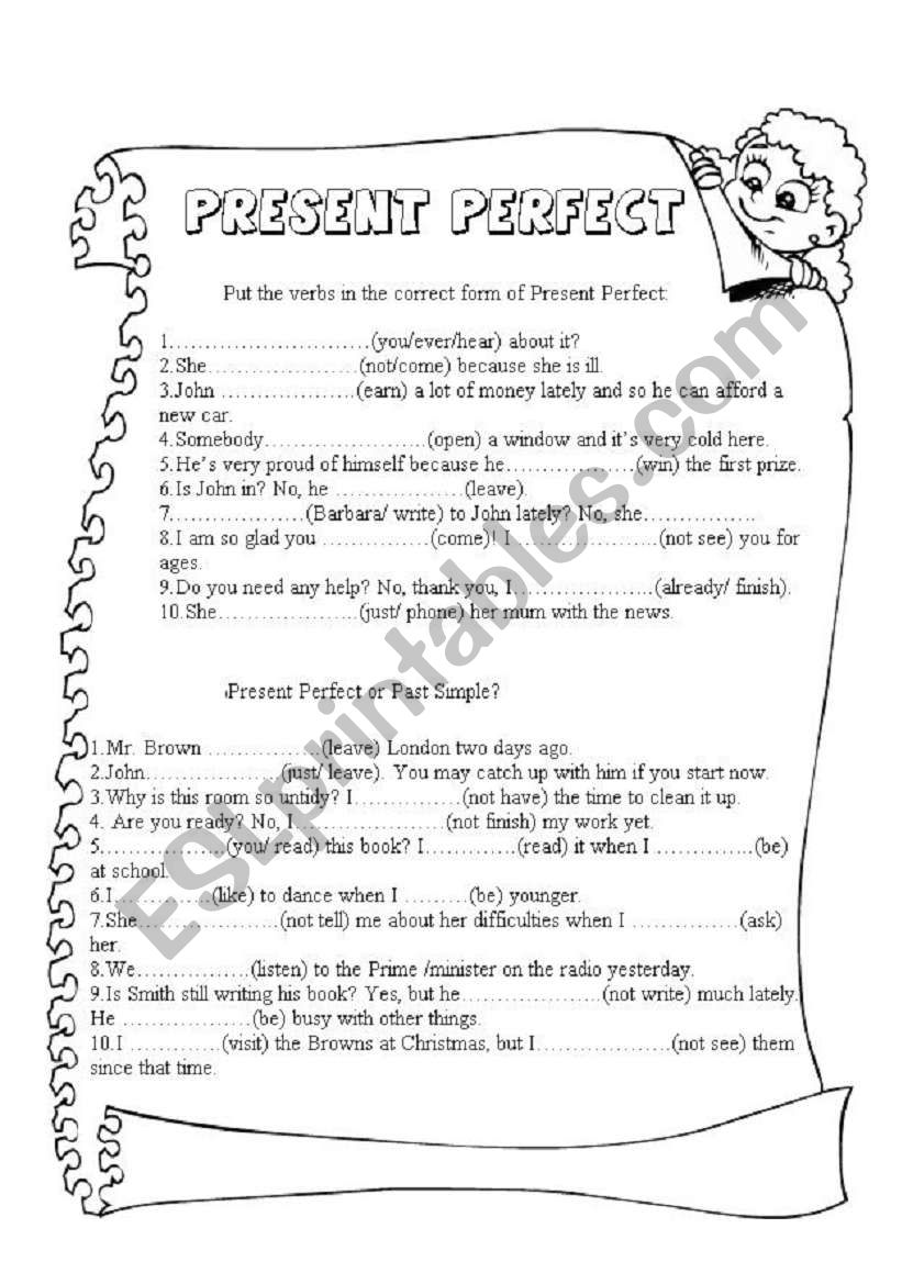 present perfect 2 pages AFFIRMATIVE, NEGATIVE and QUESTIONS comparison with past simple