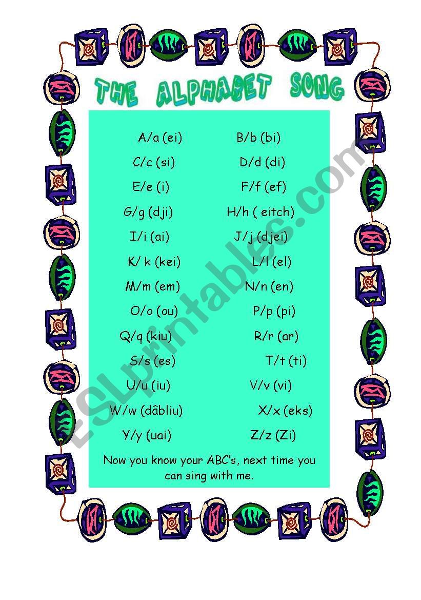 The alphabet song worksheet