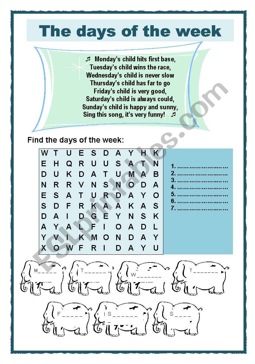 The days of the week worksheet