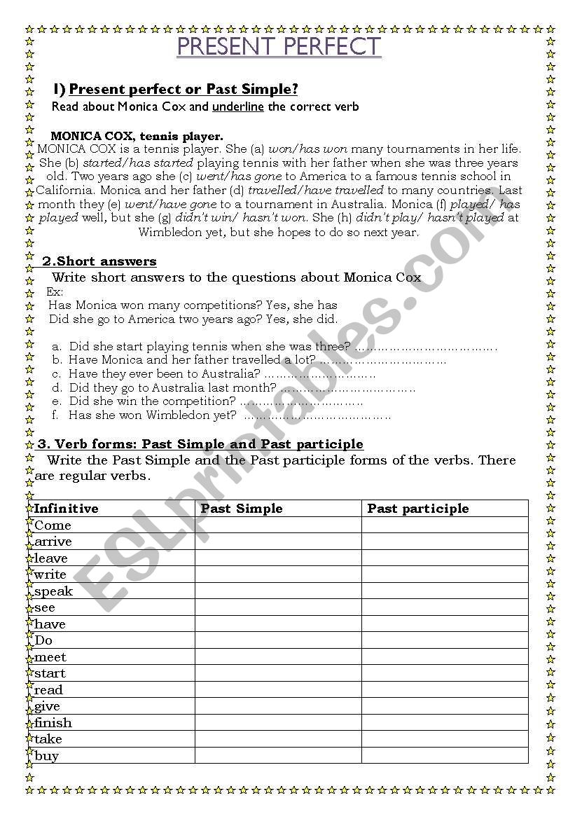 present perfect, past simple worksheet